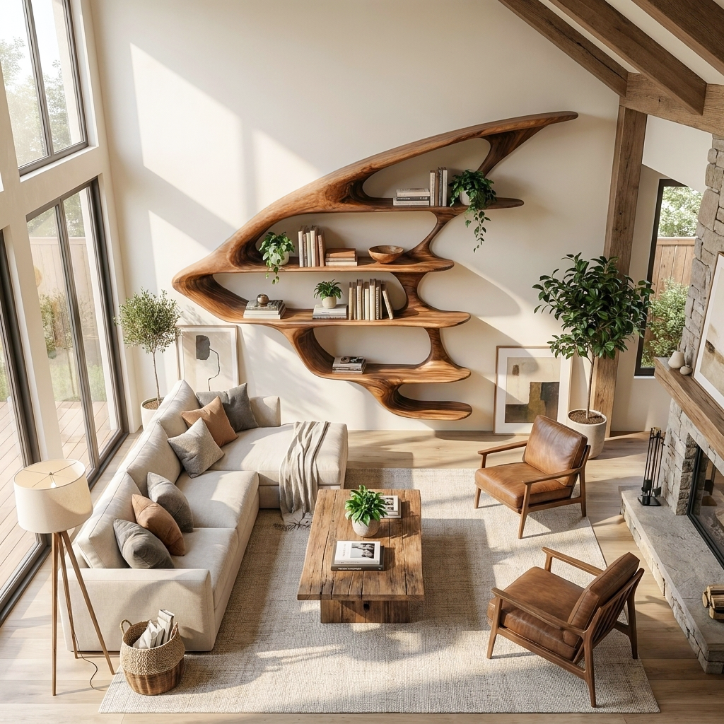 Wooden Floating Bookshelf Unique Design For Living Room Wall Kitchnce
