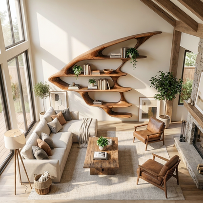 Wooden Floating Bookshelf Unique Design For Living Room Wall Kitchnce