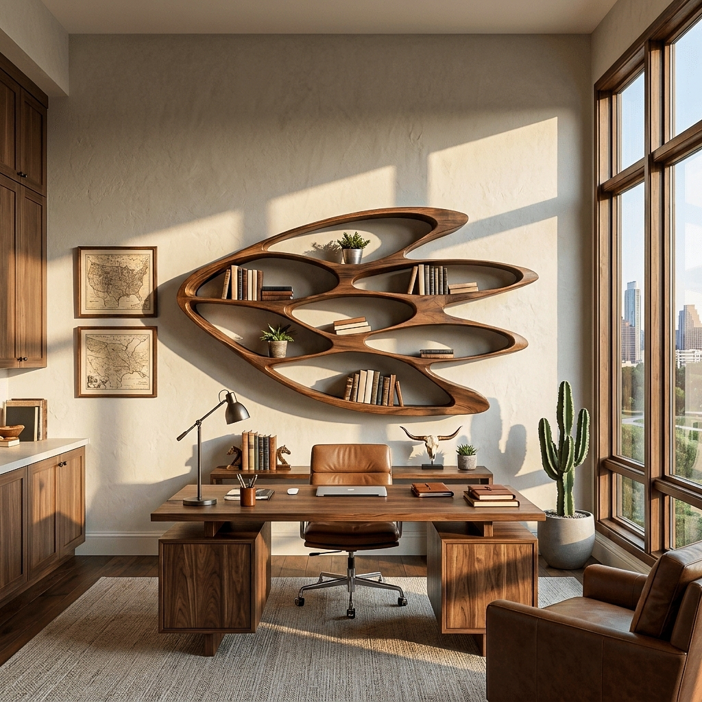 Wooden Wall Bookshelf With Unique Shape For Living Room Wall Kitchnce