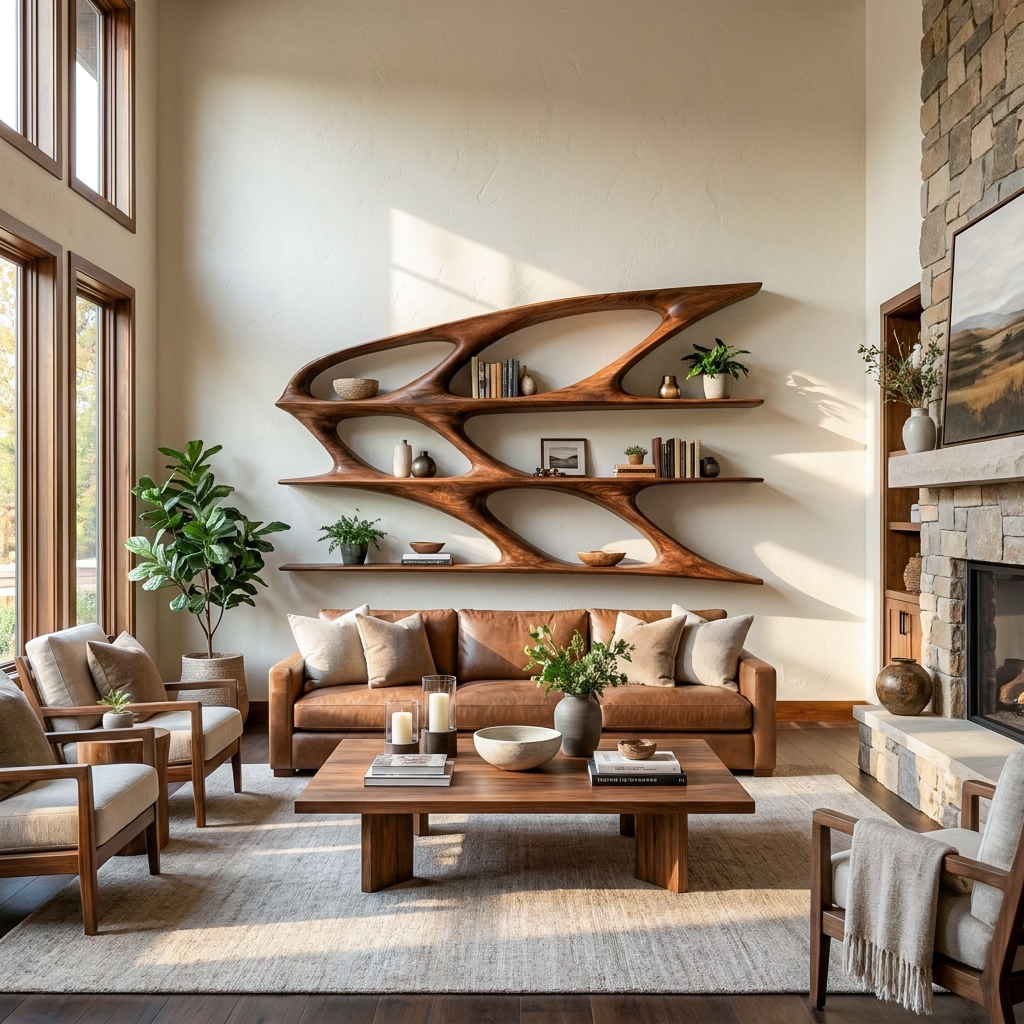Organic Sculptural Wooden Bookshelf For Living Room Statement Kitchnce
