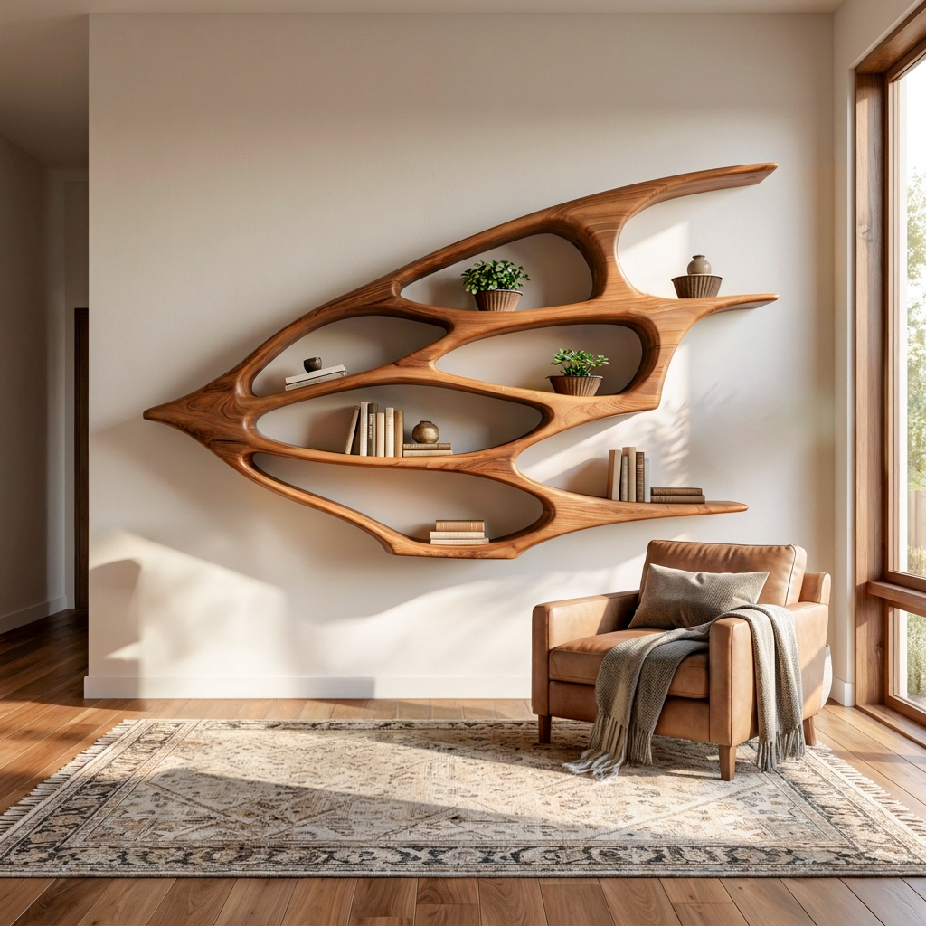 Organic Wooden Floating Bookshelf For Minimalist Home Decor Kitchnce