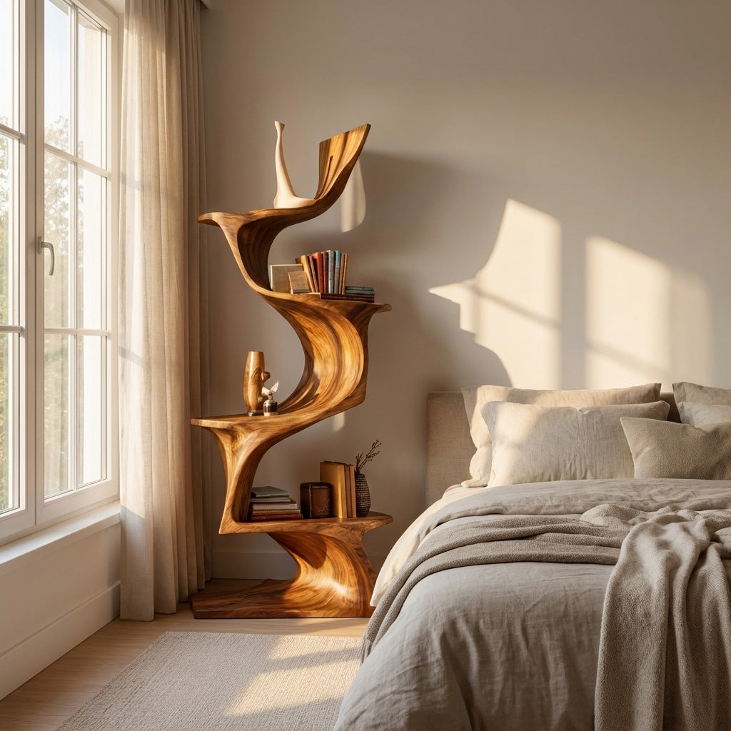 Organic Modern Natural Wood Bookshelf For Home Decor Corner Kitchnce