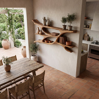 Sculptural Wood Bedroom Wall Shelf With Open Display
