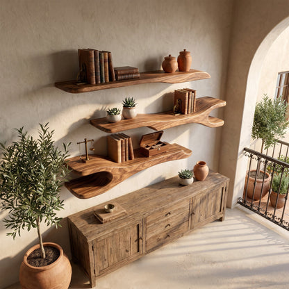Light Wood Kitchen Wall Shelf With Open Display