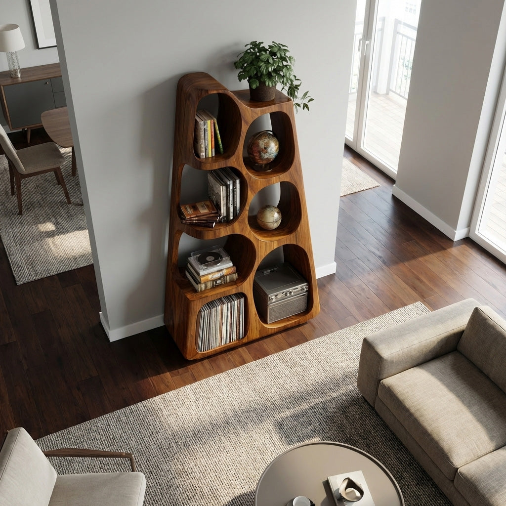 Organic Wooden Bookshelf For Japandi Furniture Decor Kitchnce