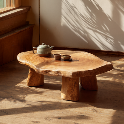 Round Live Edge Coffee Table with Solid Sculptural Legs