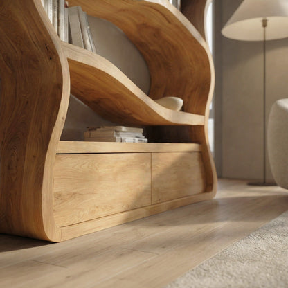 Modern Curved Wooden Bookshelf For Living Room Kitchnce