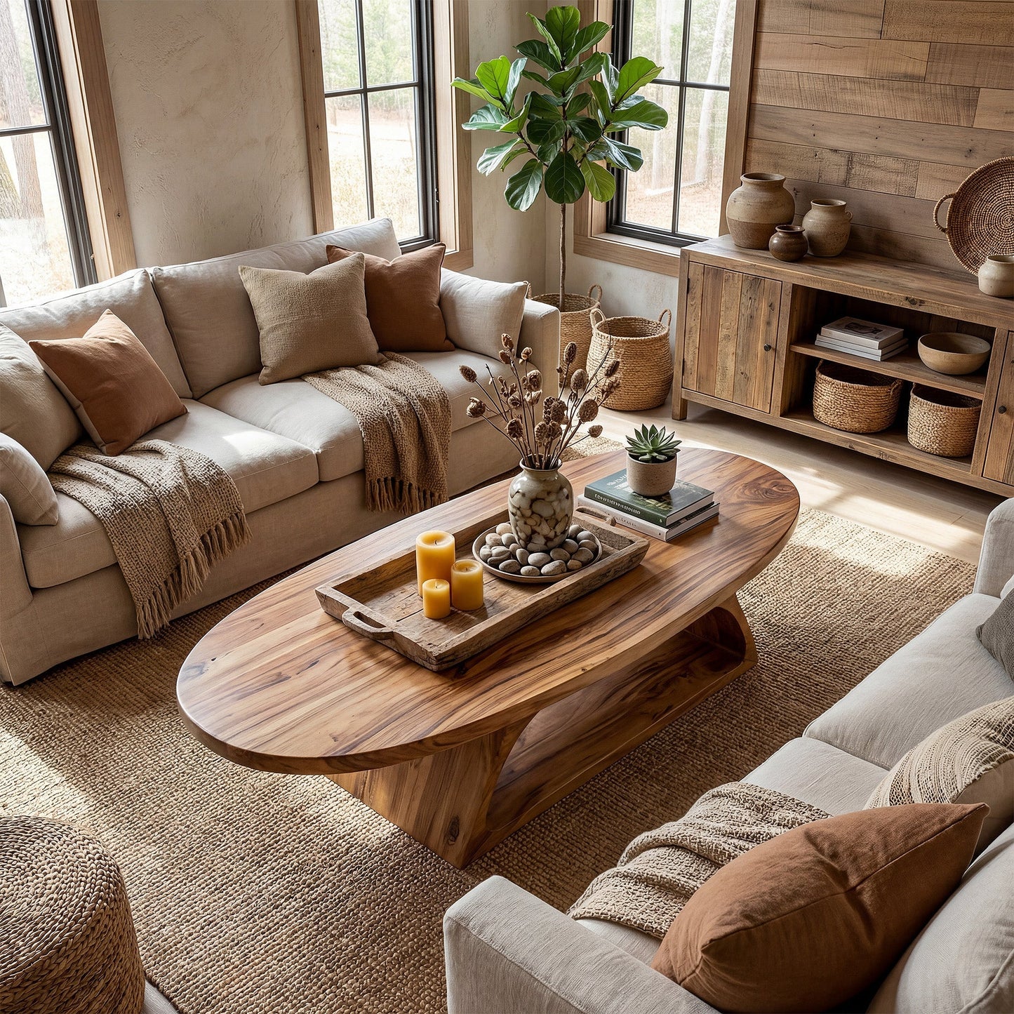 Organic Oval Coffee Table With Architectural Open Base