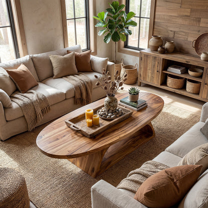 Organic Oval Coffee Table With Architectural Open Base