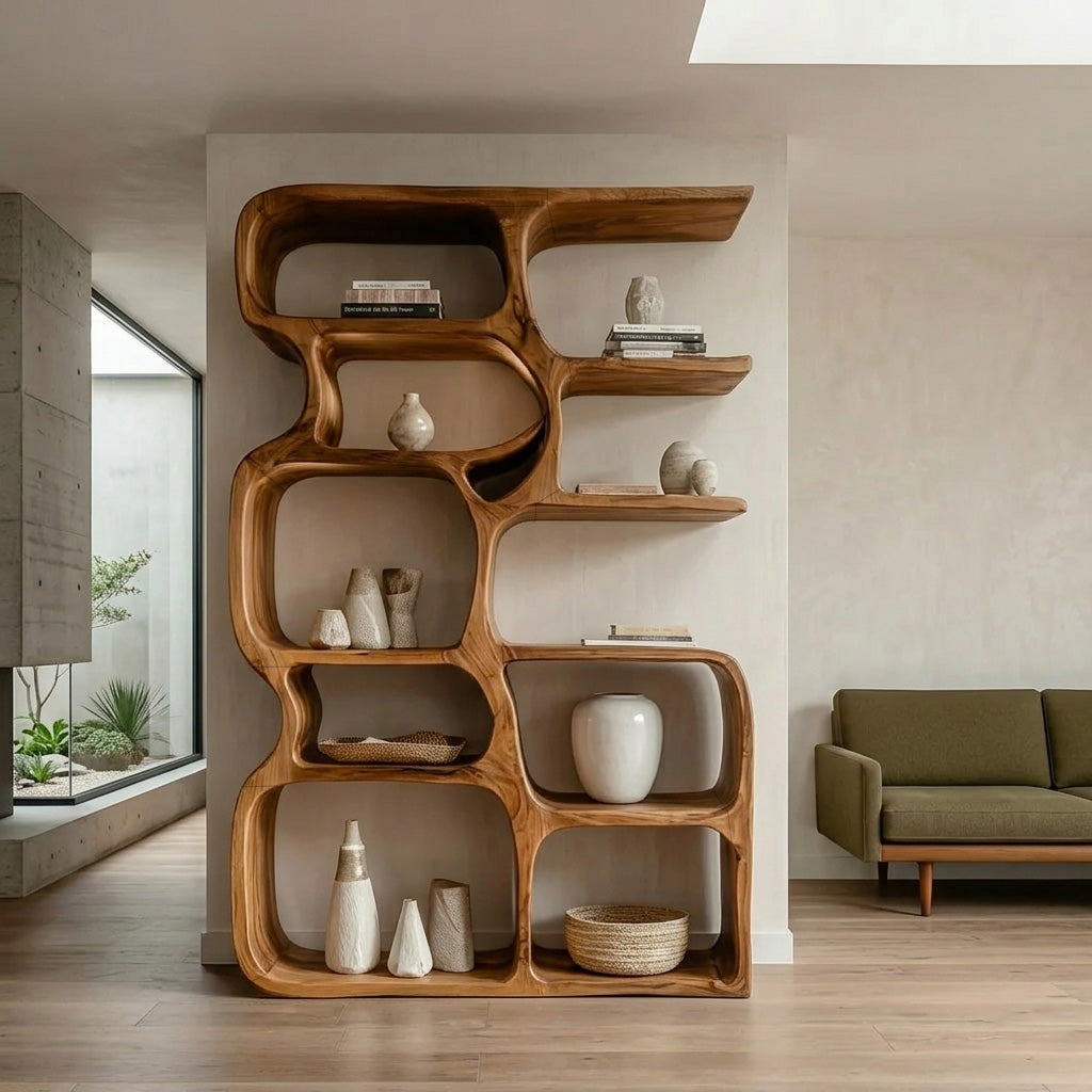 Minimalist Artistic Natural Wood Bookshelf For Living Room Kitchnce