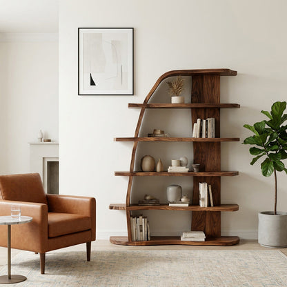 Mid Century Natural Wood Display Bookshelf For Living Room Kitchnce