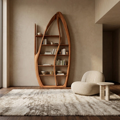 Organic Style Sculptural Wooden Bookshelf For Living Room Kitchnce