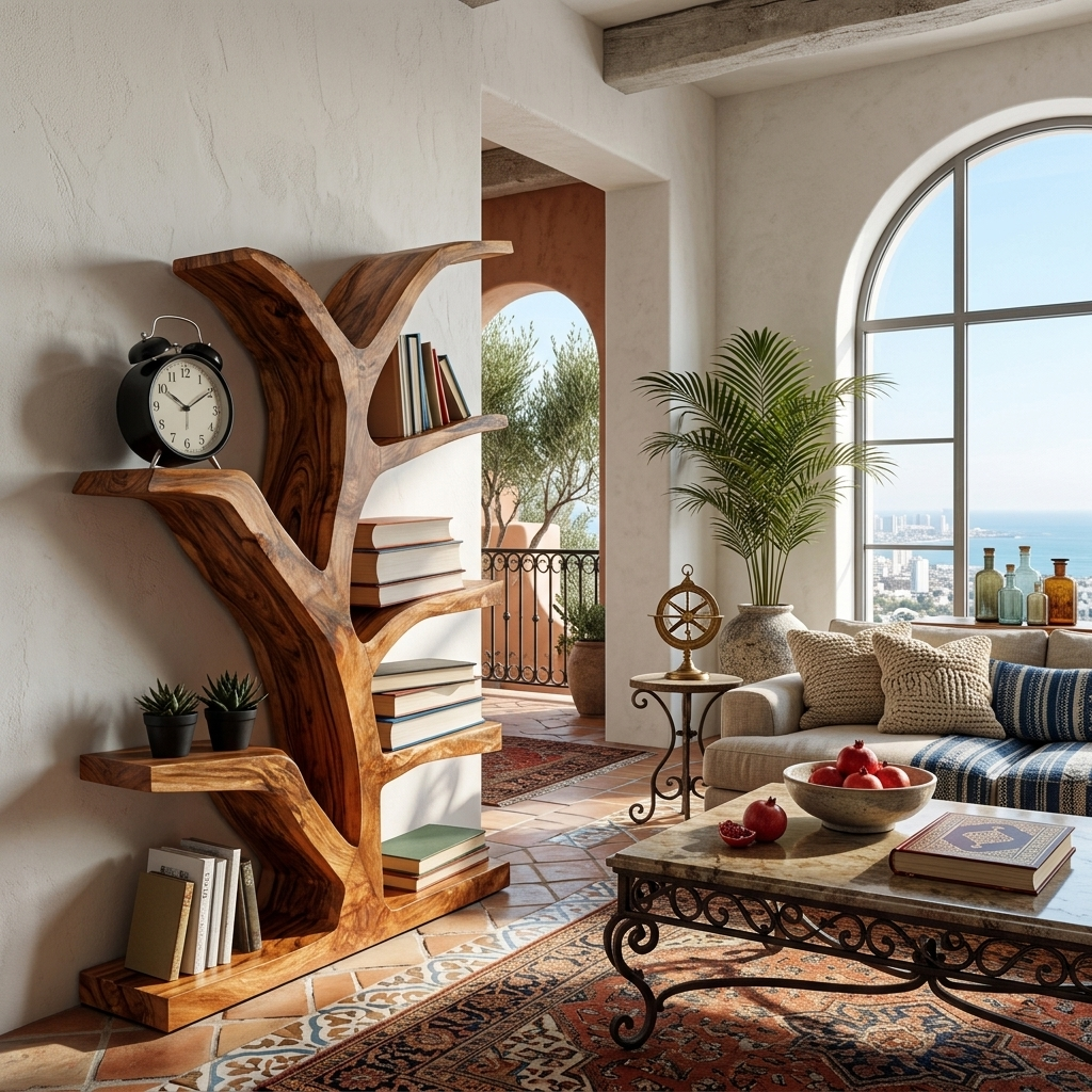 Wooden Bookshelf With Organic Form For Living Area Kitchnce