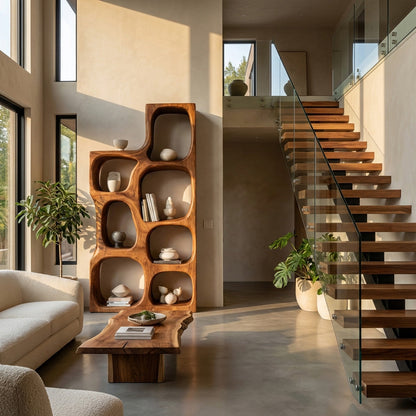 Organic Sculptural Wooden Bookshelf For Modern Living Room Kitchnce