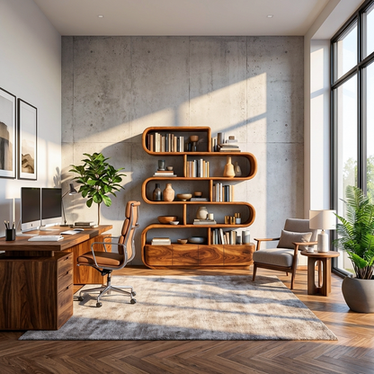 Organic Wooden Bookshelf With Flowing Form For Home Interior Kitchnce