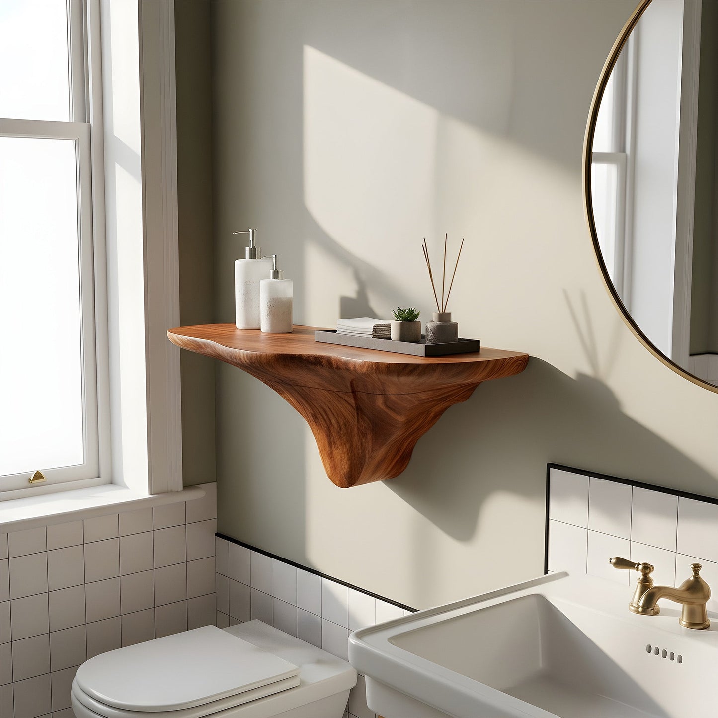 Sculptural Floating Wall Shelf in Natural Wood with Organic Form