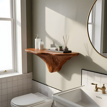 Sculptural Floating Wall Shelf in Natural Wood with Organic Form