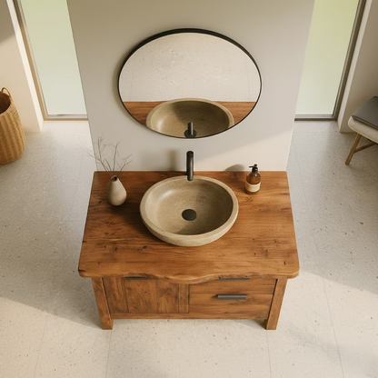Handcrafted Solid Wood Bathroom Vanity with Live-Edge Top and Modern Drawer Design Kitchnce