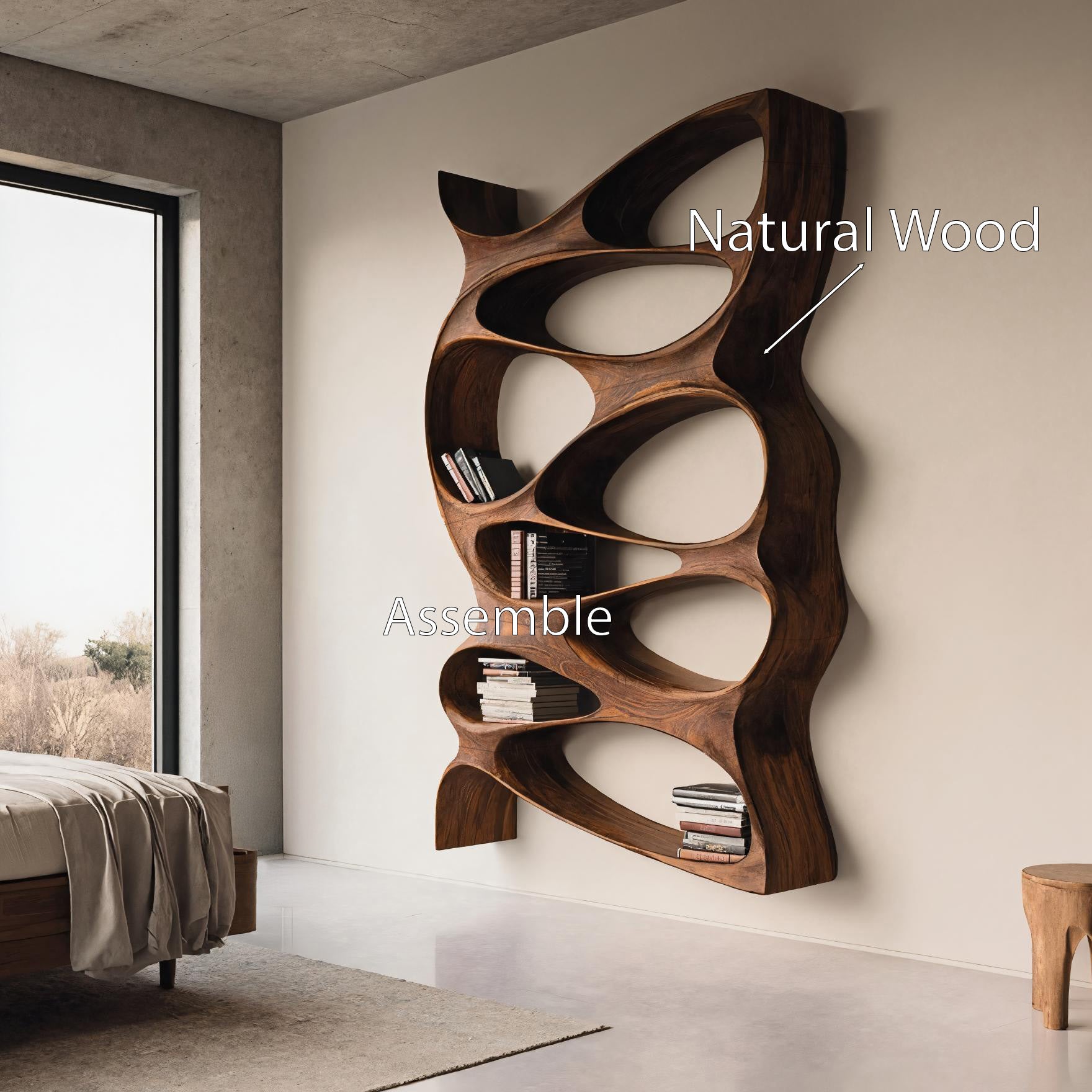 Artistic Sculptural Wall Mounted Bookshelf For Living Room Kitchnce