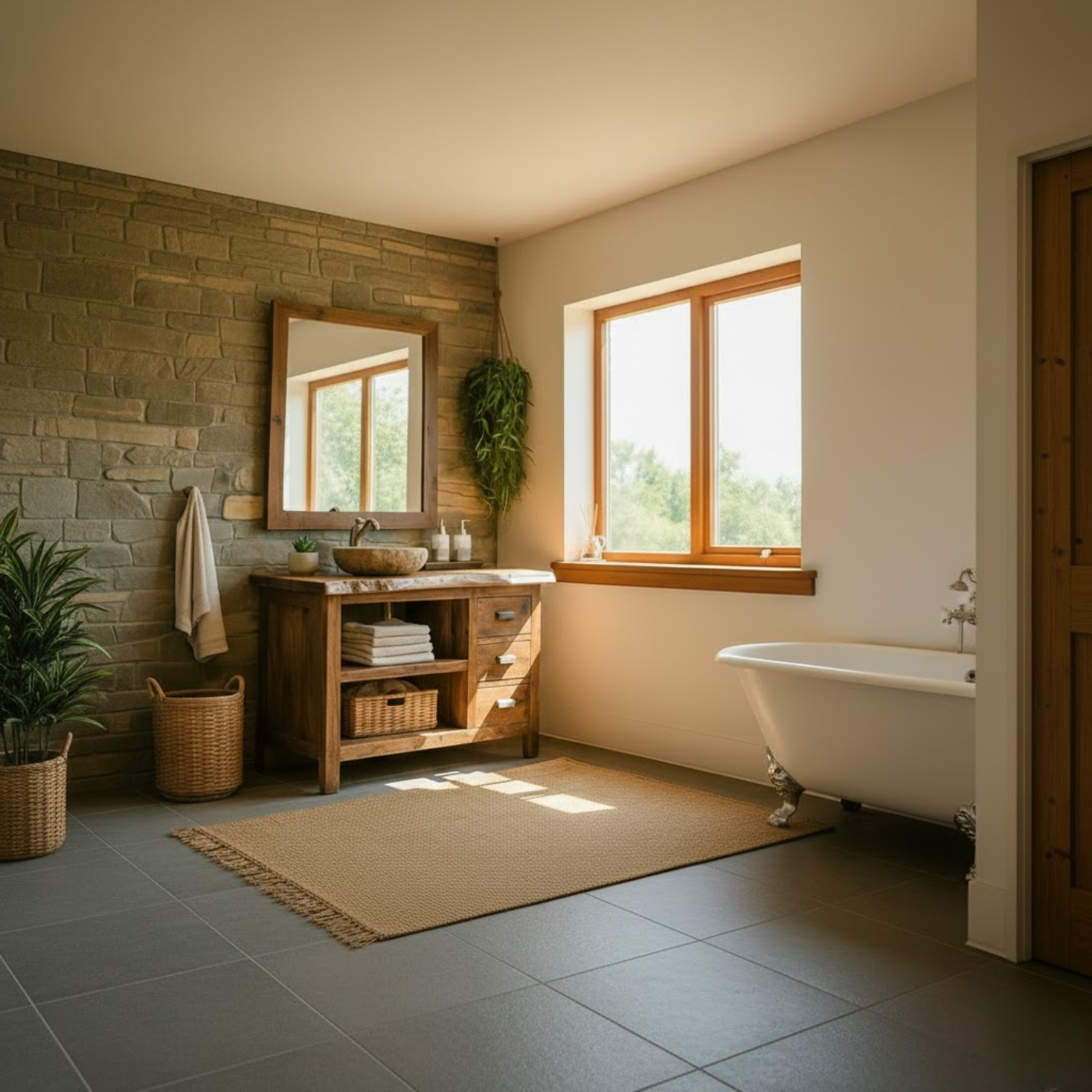 Handcrafted Solid Wood Bathroom Vanity with Live-Edge Top and Spacious Open Storage Kitchnce