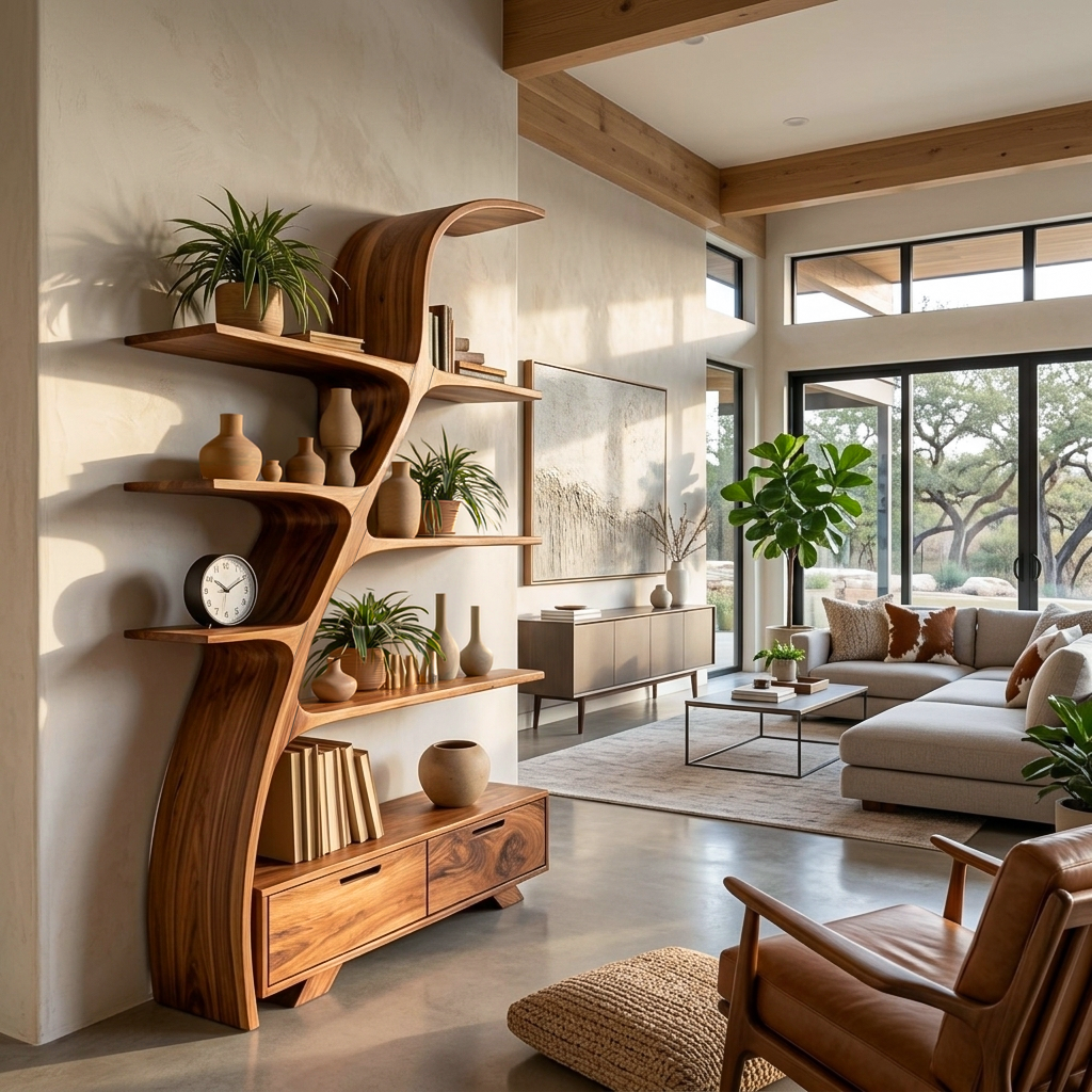 Modern Wooden Bookshelf For Living Area Kitchnce