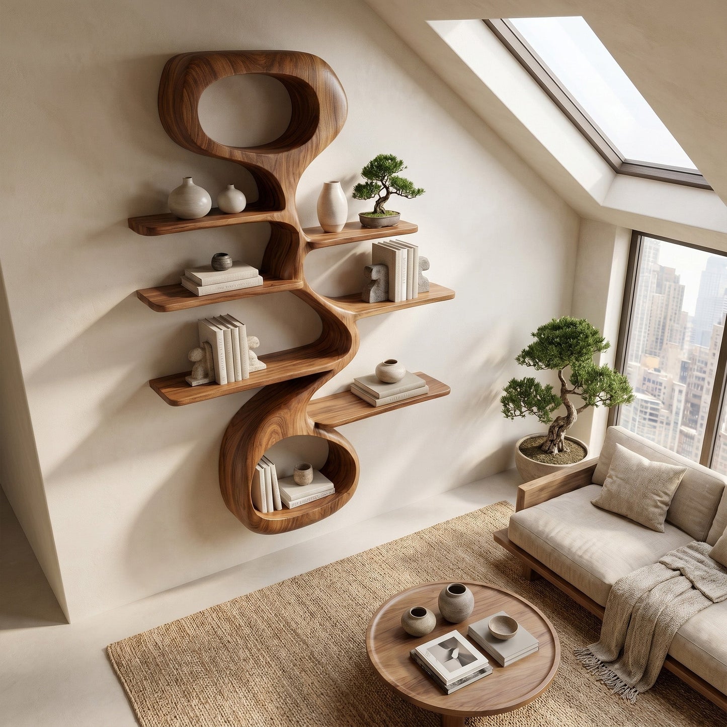 Vertical Wood Corner Wall Shelf With Open Display