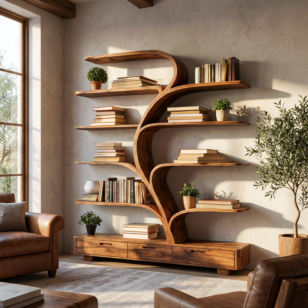Organic Natural Wood Bookshelf Branch Shape For Home Decor Kitchnce