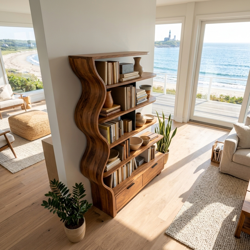 Contemporary Natural Wood Bookshelf For Interior Space Kitchnce