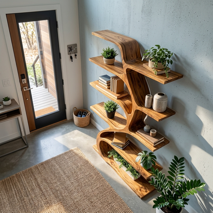 Minimal Natural Wood Bookshelf Branch Design For Interior Space Kitchnce
