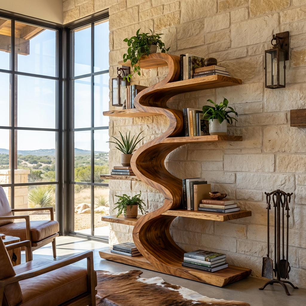 Modern Wooden Bookshelf Flowing Form For Living Room Kitchnce
