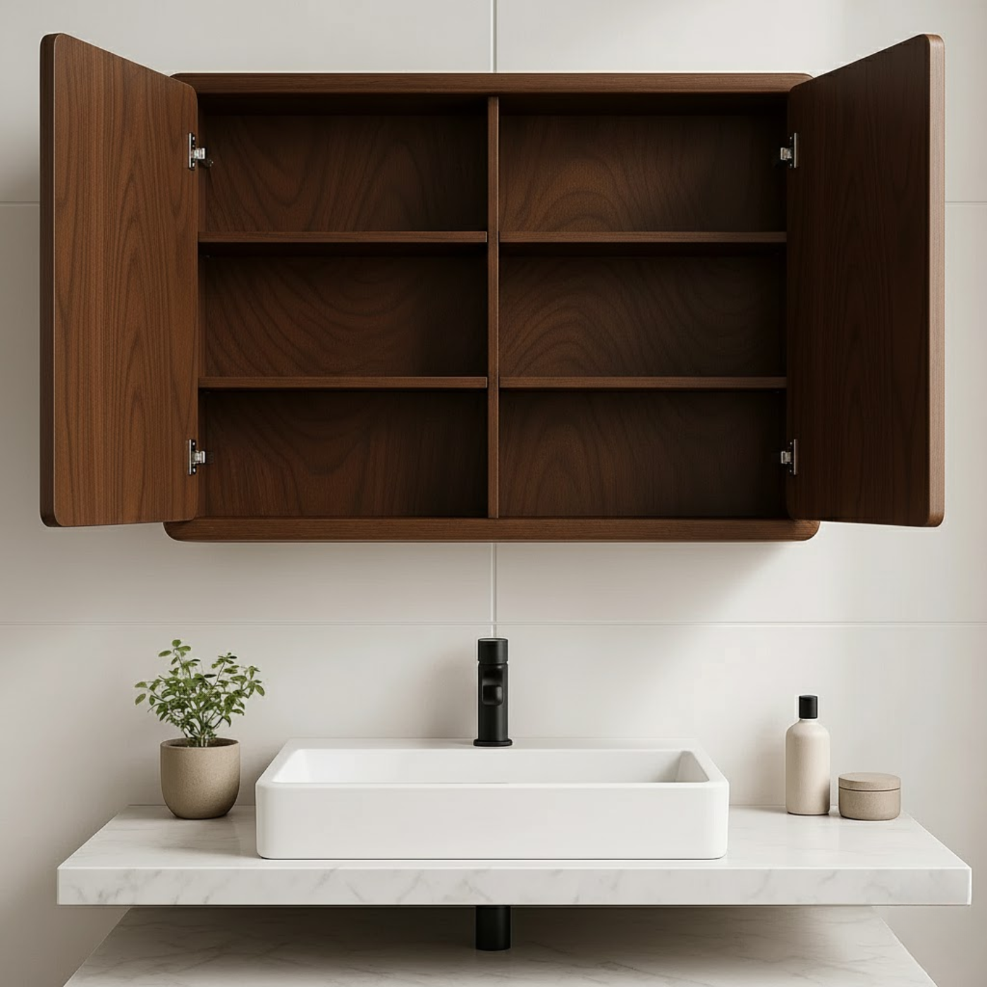 Handcrafted Solid Wood Wall Cabinet with Sculpted Wave Doors – Modern Artistic Bathroom Storage Kitchnce