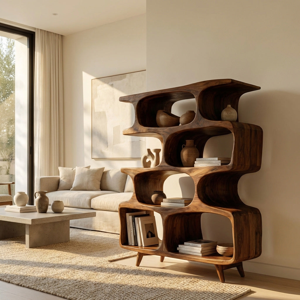 Modern Open Wooden Bookshelf For Beach House Kitchnce