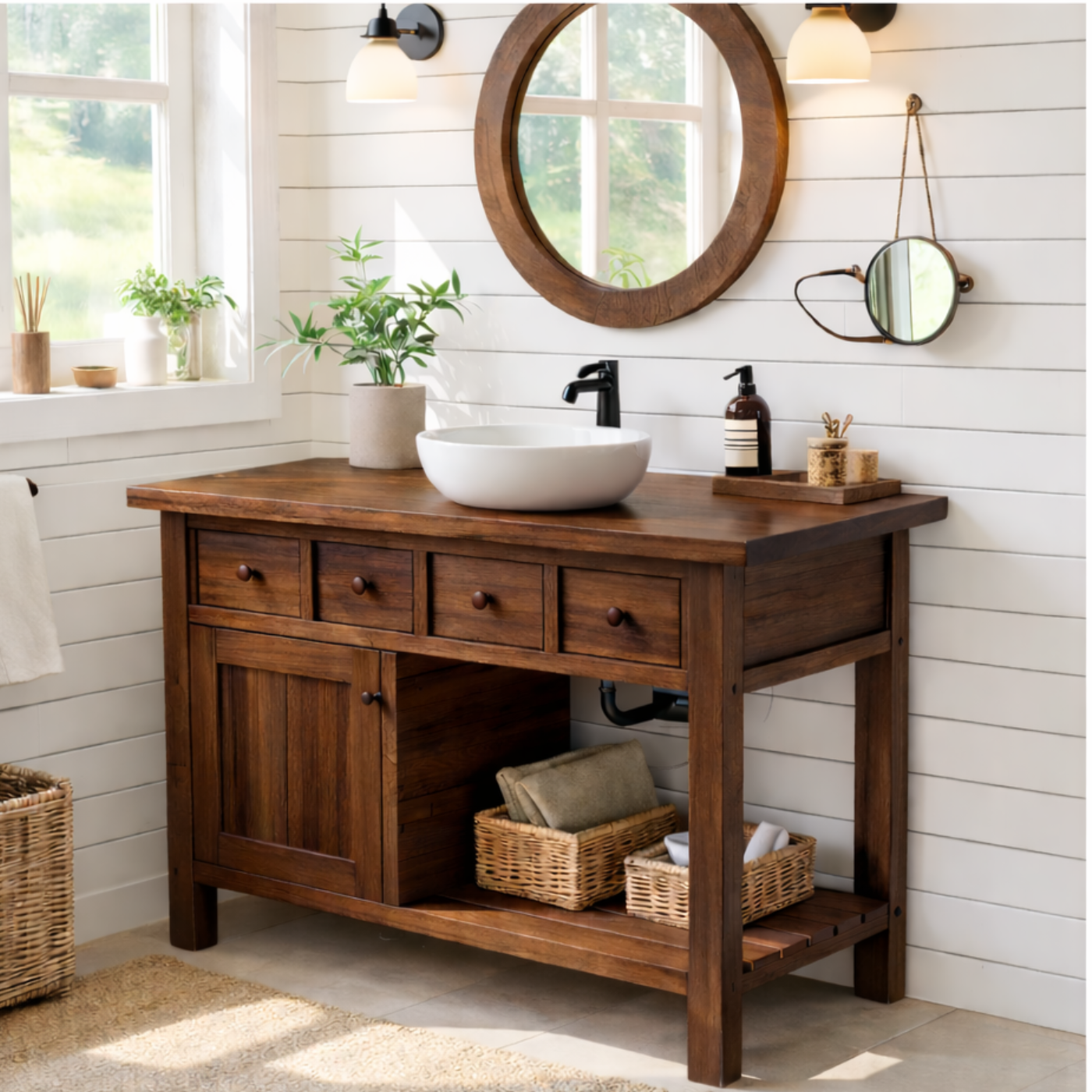 Solid Walnut Bathroom Vanity with Storage for Bathroom Organization Kitchnce