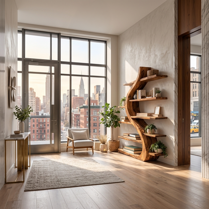 Organic Wooden Bookshelf Soft Curved Design For Home Decor Kitchnce
