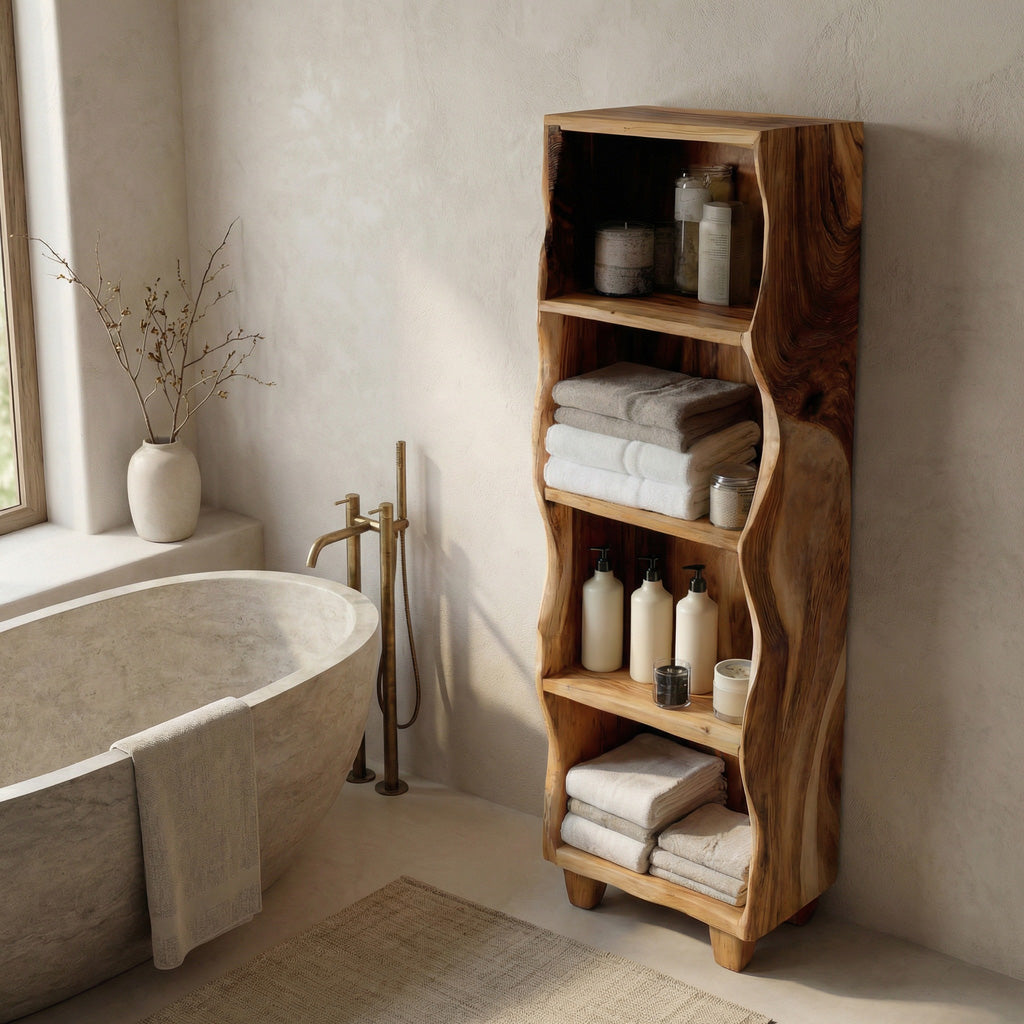 Modern Wooden Bathroom Cabinet With Flowing Edges