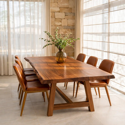 Live Edge Solid Wood Dining Table for Dining Room with Wooden Base Kitchnce