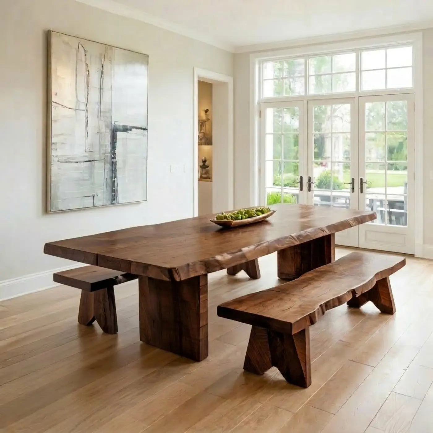 Live Edge Solid Wood Dining Table for Dining Room with Block Base Kitchnce