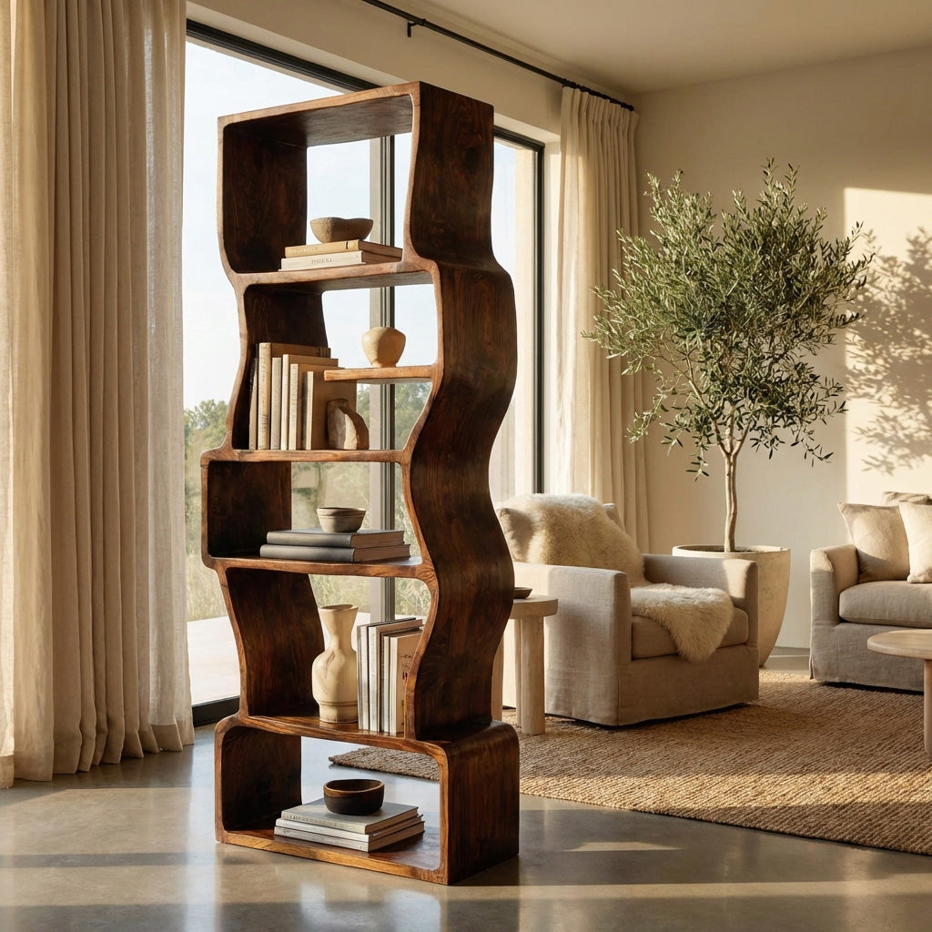 Organic Sculptural Wooden Bookcase For Modern Home Kitchnce