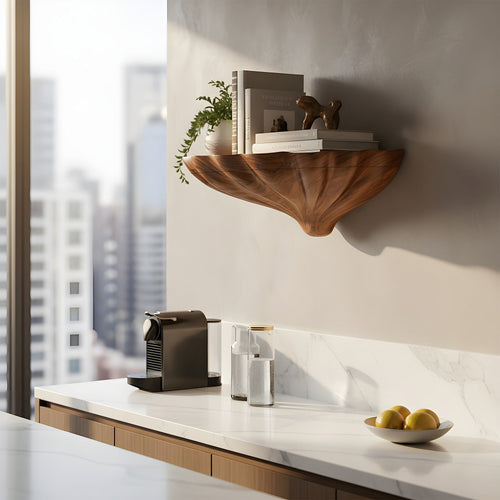 Organic Sculptural Floating Shelf in Natural Wood with Curved Form
