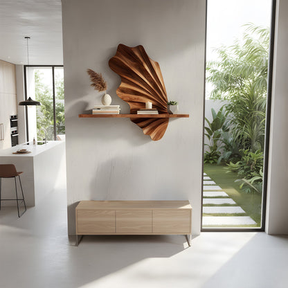 Leaf Sculptural Floating Wall Shelf in Natural Wood