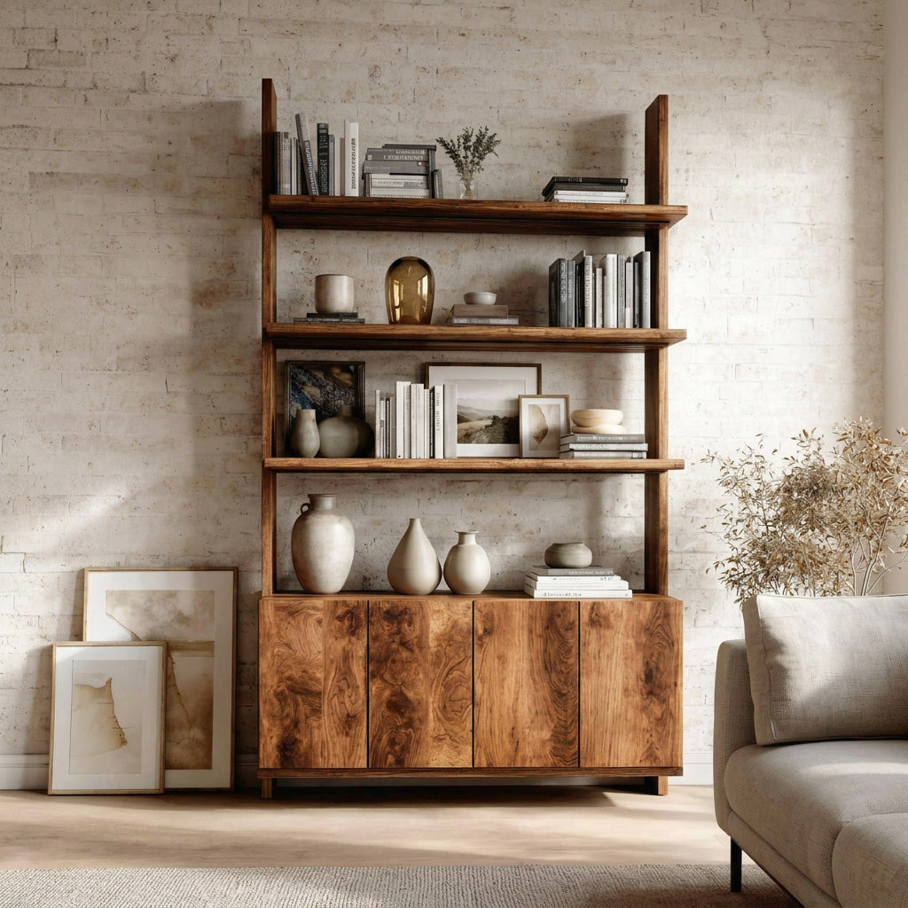 Modern Bookshelf With Open Shelf And Drawers For Living Kitchnce