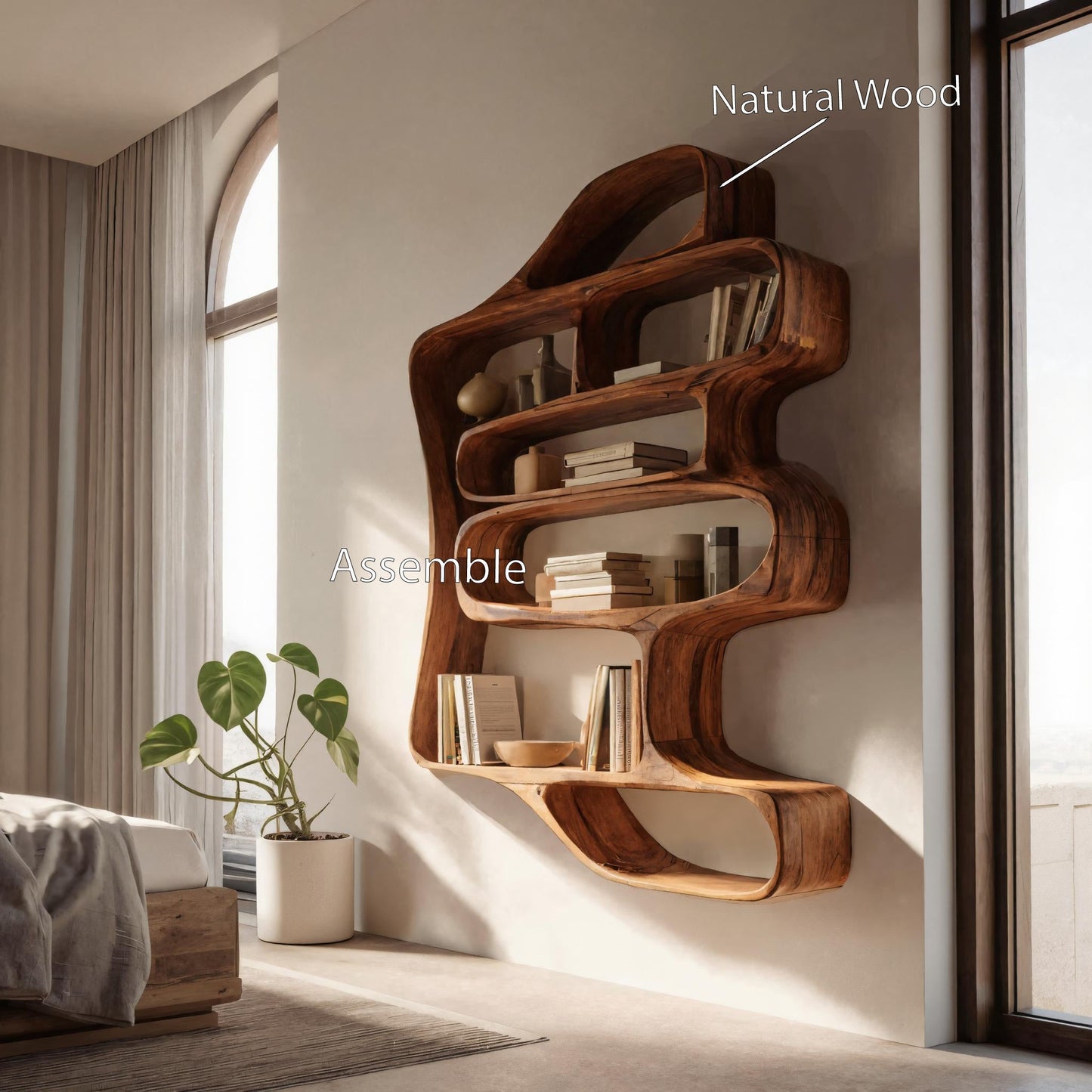 Sculptural Floating Bookshelf For Living Room Or Bedroom Kitchnce
