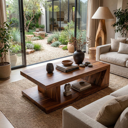 Solid Wood Coffee Table With Open Storage Shelf