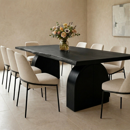 Solid Wood Live Edge Dining Table with Arch Base and Hidden Storage