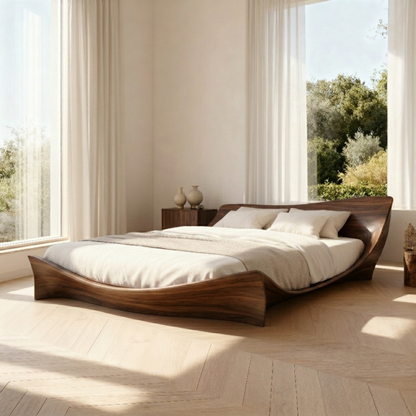 Solid Wood Platform Bed with Sculptural Curved Frame