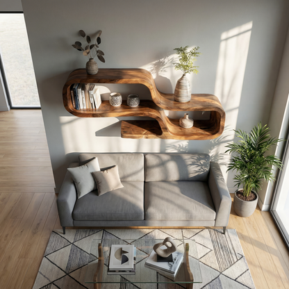 Natural Wood Floating Shelf with Sculpted Organic Edge