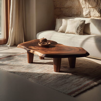 Organic Live Edge Coffee Table with Rounded Solid Legs