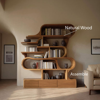 Modern Sculptural Bookshelf With Curved Design For Living Room Or Office Kitchnce