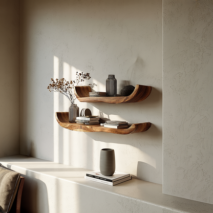 Natural Wood Floating Shelf with Soft Curved Edge Design