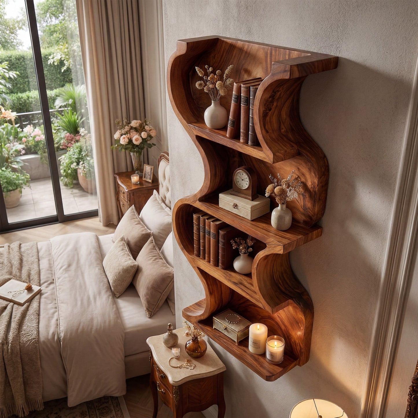 Vertical Wood Wall Shelf With Curved Open Display